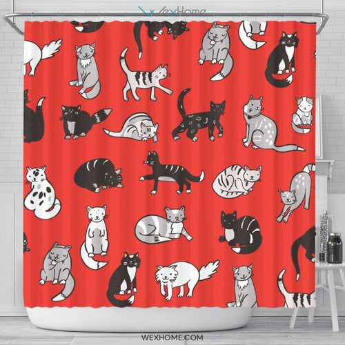 Cat Pattern Shower Curtain Unique Design Amazing Gift W1204