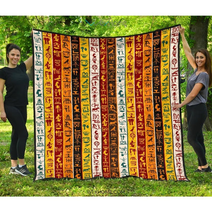 Egypt Hieroglyphics Pattern Print Design 01 Premium Quilt