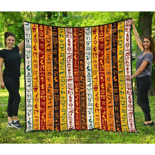 Egypt Hieroglyphics Pattern Print Design 01 Premium Quilt