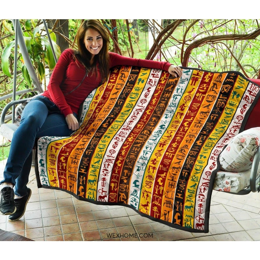 Egypt Hieroglyphics Pattern Print Design 01 Premium Quilt