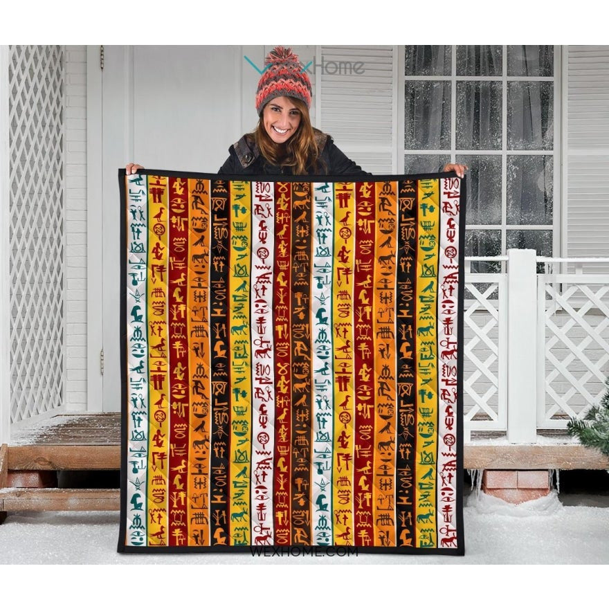 Egypt Hieroglyphics Pattern Print Design 01 Premium Quilt