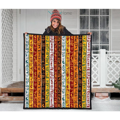 Egypt Hieroglyphics Pattern Print Design 01 Premium Quilt