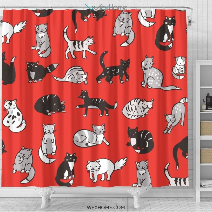 Cat Pattern Shower Curtain Unique Design Amazing Gift W1204