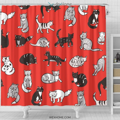 Cat Pattern Shower Curtain Unique Design Amazing Gift W1204