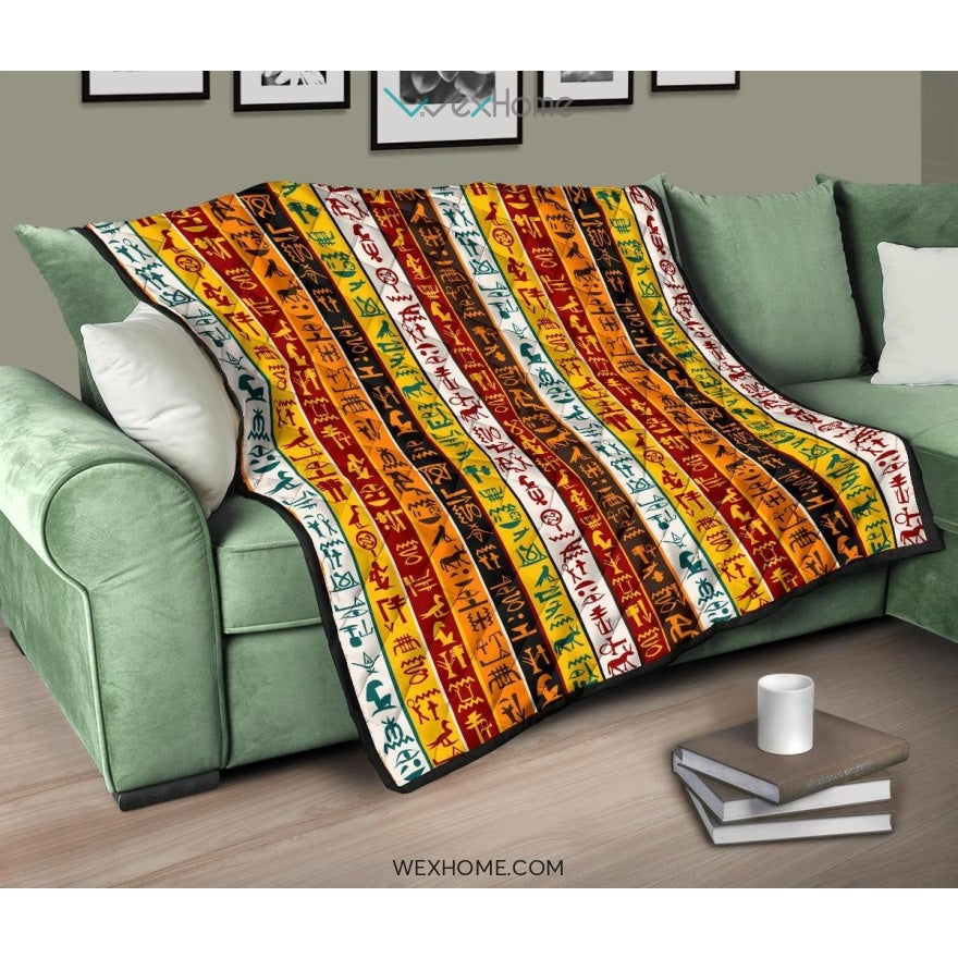 Egypt Hieroglyphics Pattern Print Design 01 Premium Quilt