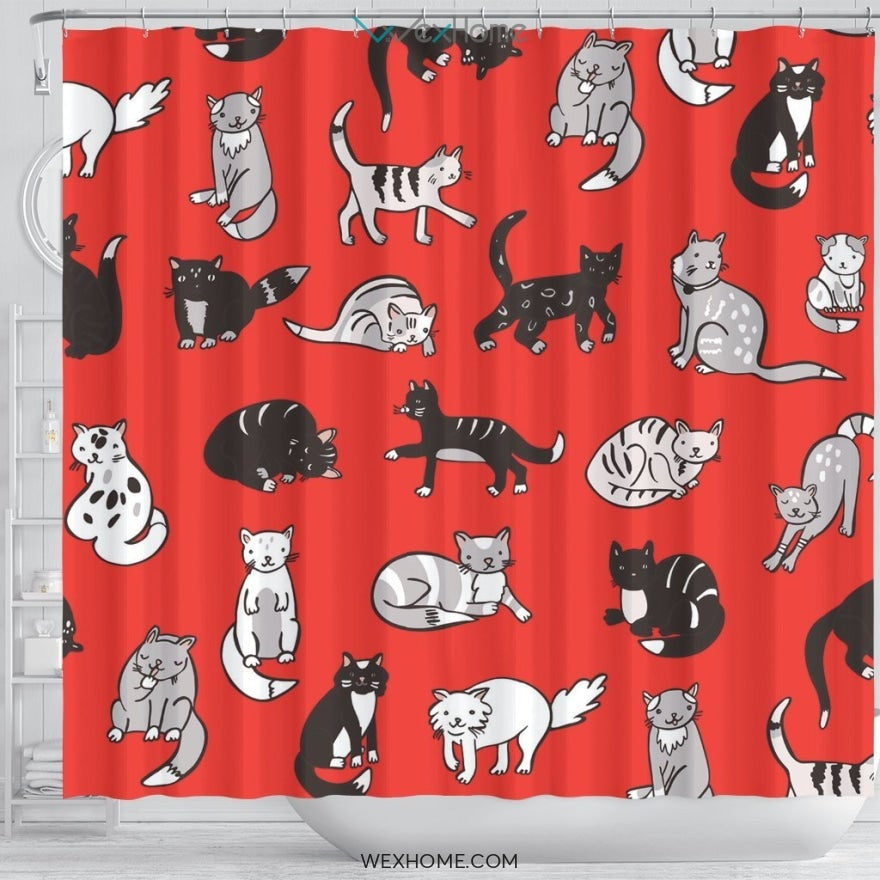Cat Pattern Shower Curtain Unique Design Amazing Gift W1204