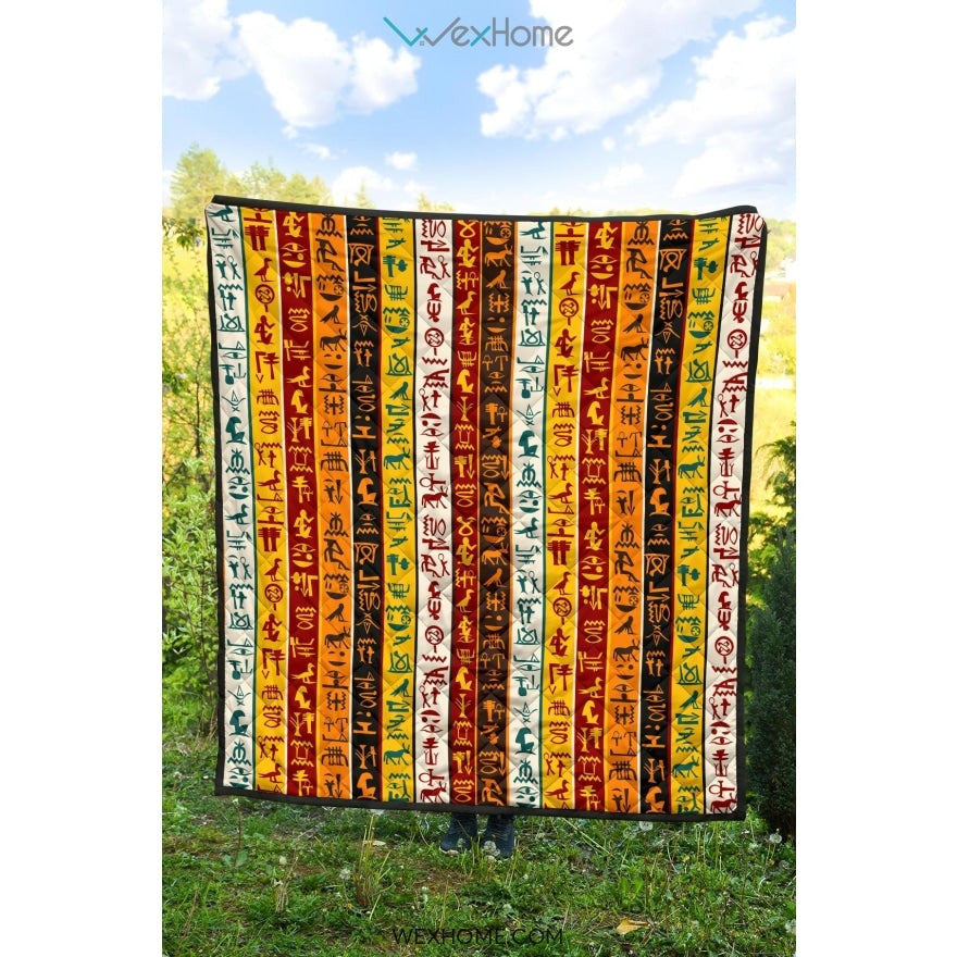 Egypt Hieroglyphics Pattern Print Design 01 Premium Quilt