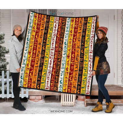 Egypt Hieroglyphics Pattern Print Design 01 Premium Quilt