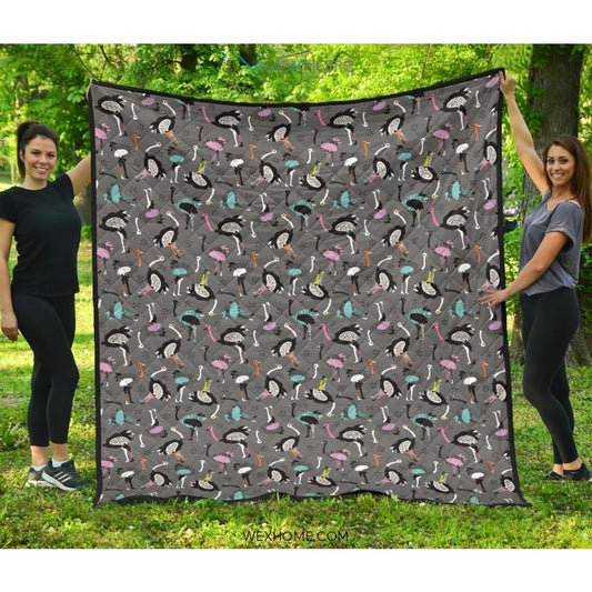 Ostrich Pattern Print Design 01 Premium Quilt