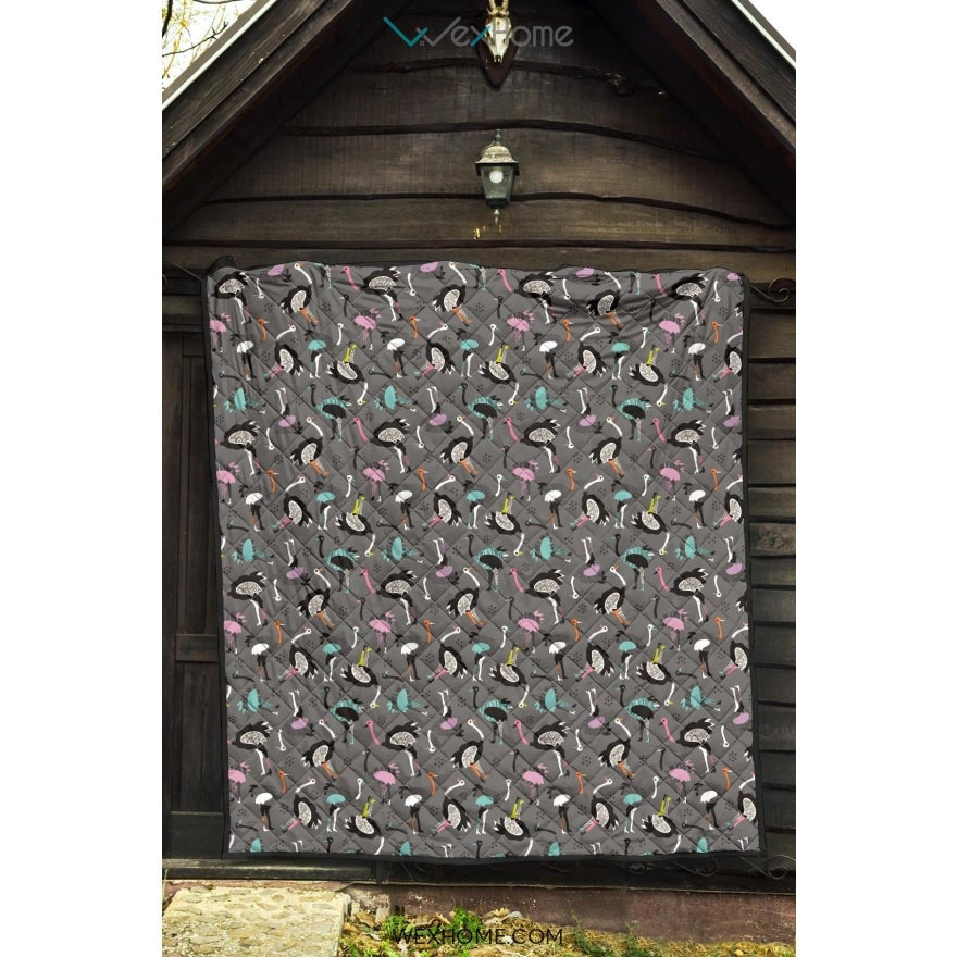 Ostrich Pattern Print Design 01 Premium Quilt
