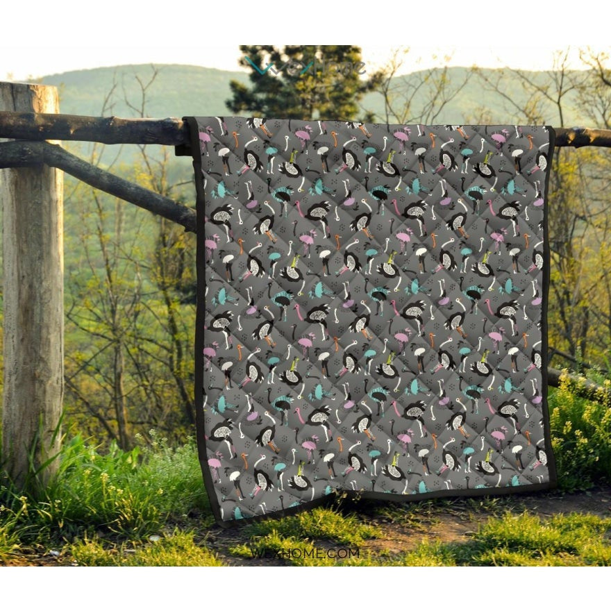 Ostrich Pattern Print Design 01 Premium Quilt