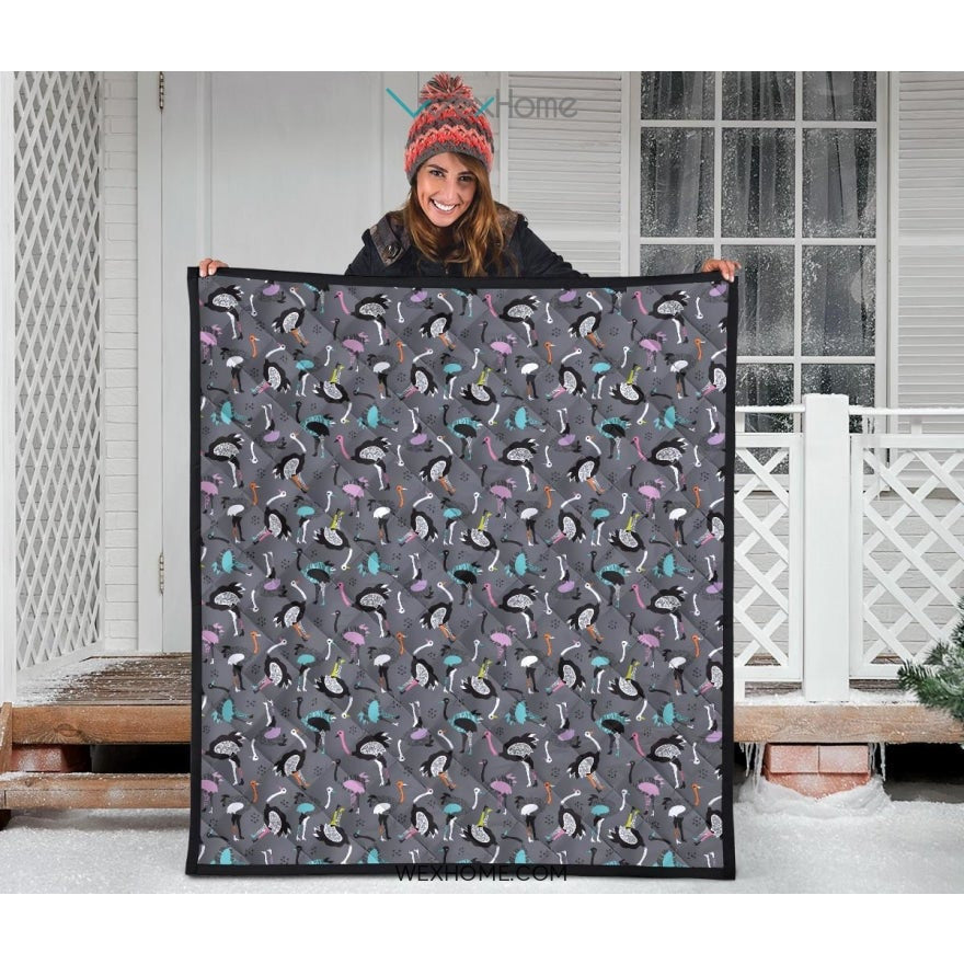 Ostrich Pattern Print Design 01 Premium Quilt