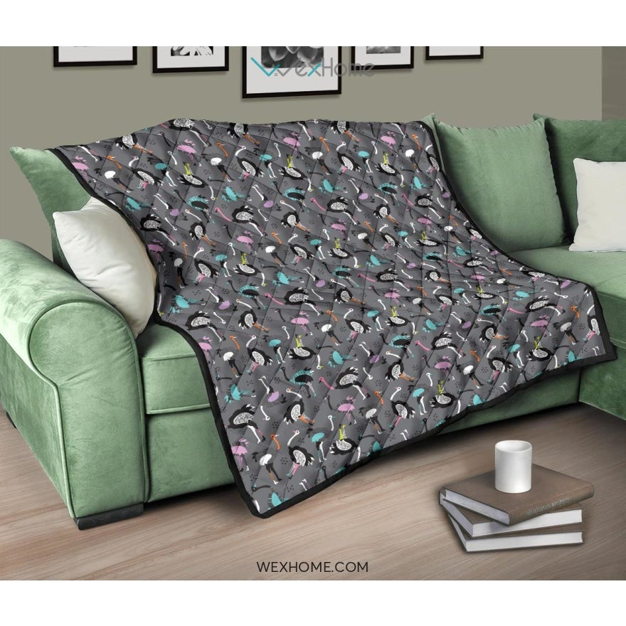 Ostrich Pattern Print Design 01 Premium Quilt