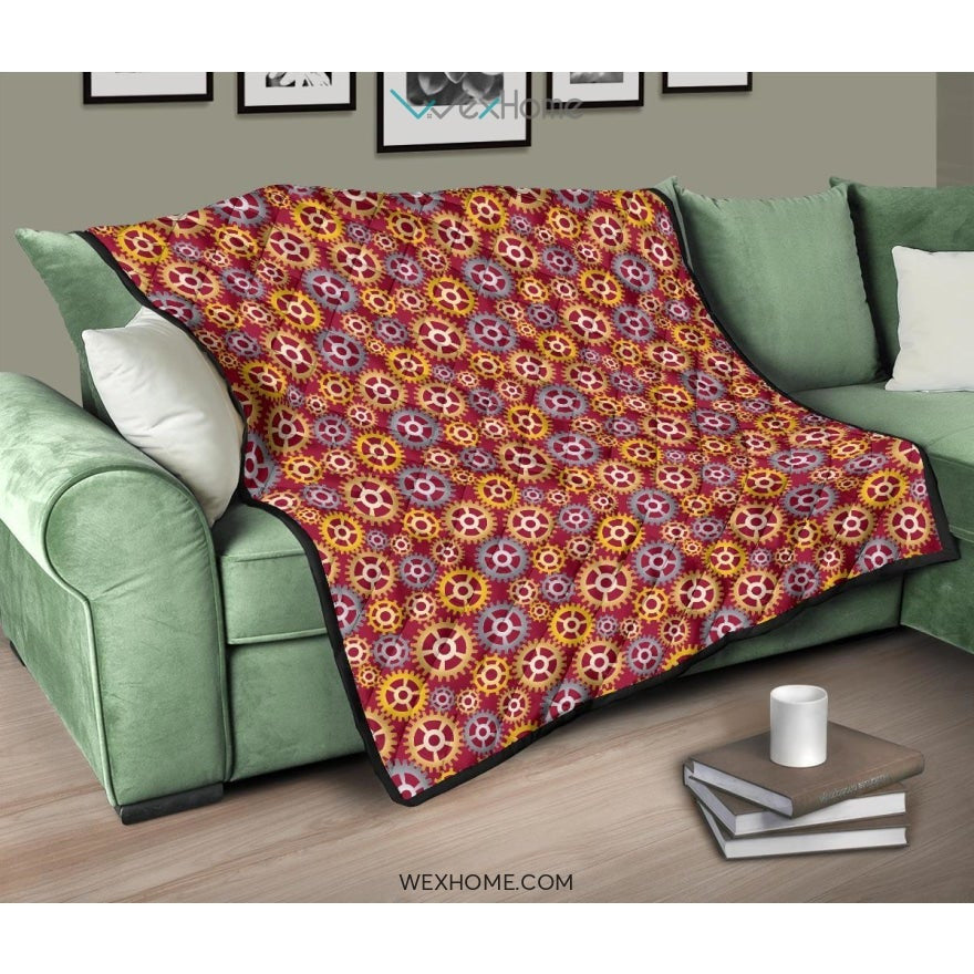 Gear Pattern Print Design 04 Premium Quilt