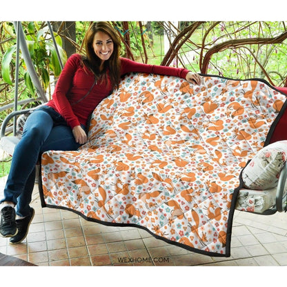 Squirrel Pattern Print Design 05 Premium Quilt