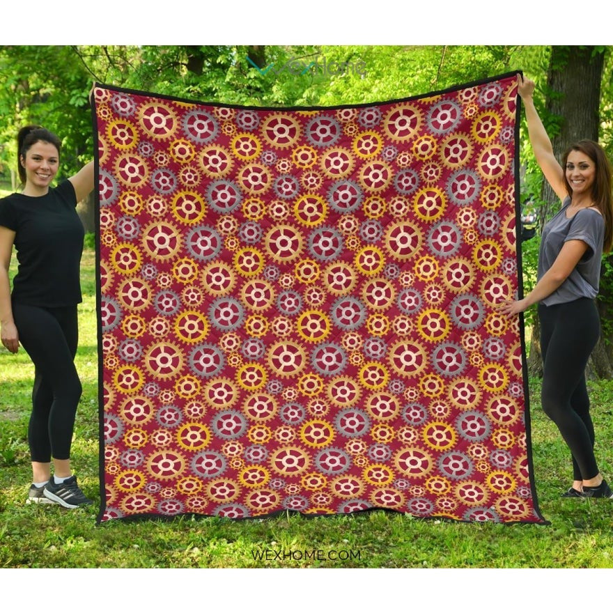 Gear Pattern Print Design 04 Premium Quilt