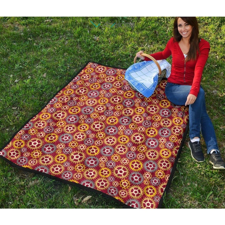 Gear Pattern Print Design 04 Premium Quilt