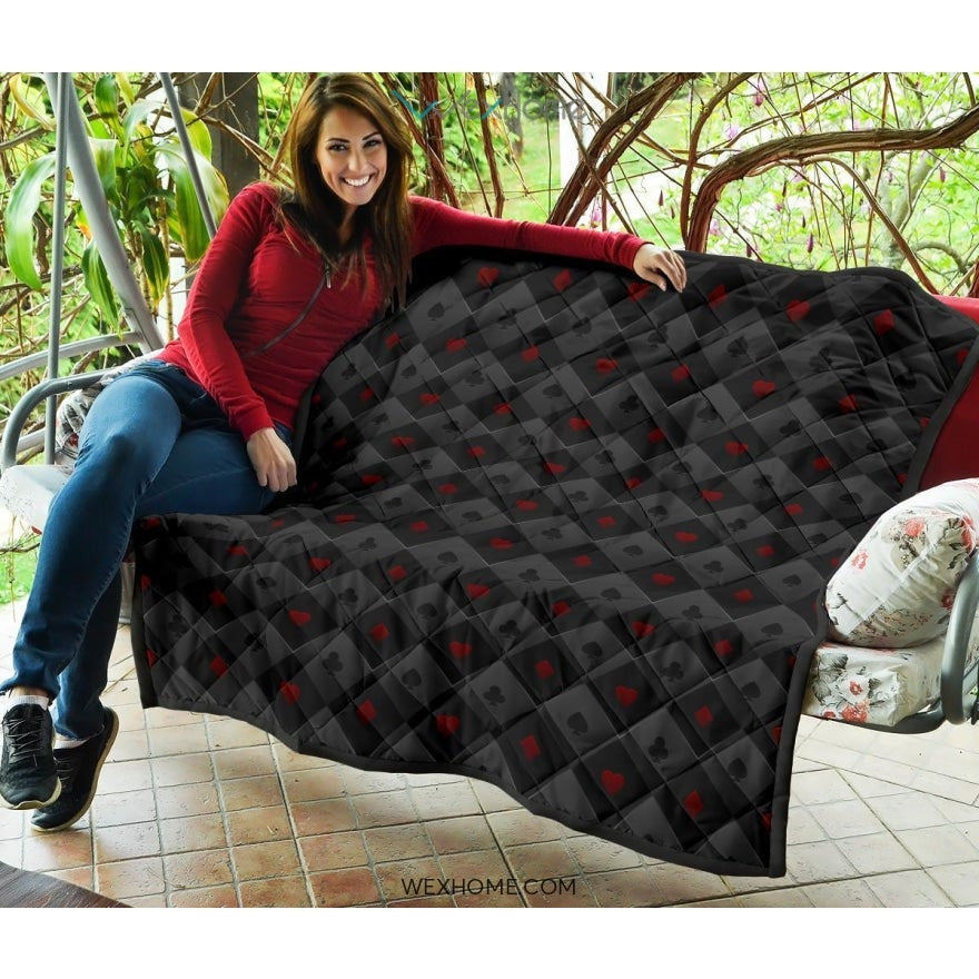 Casino Cards Suits Pattern Print Design 05 Premium Quilt
