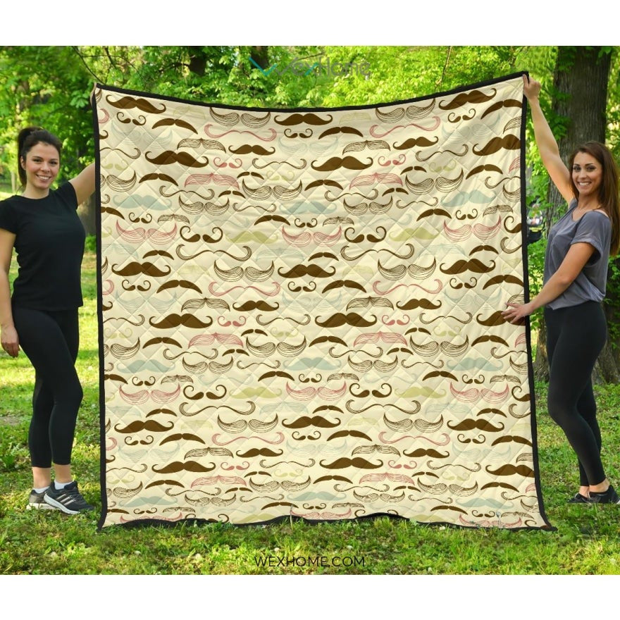 Mustache Beard Pattern Print Design 01 Premium Quilt