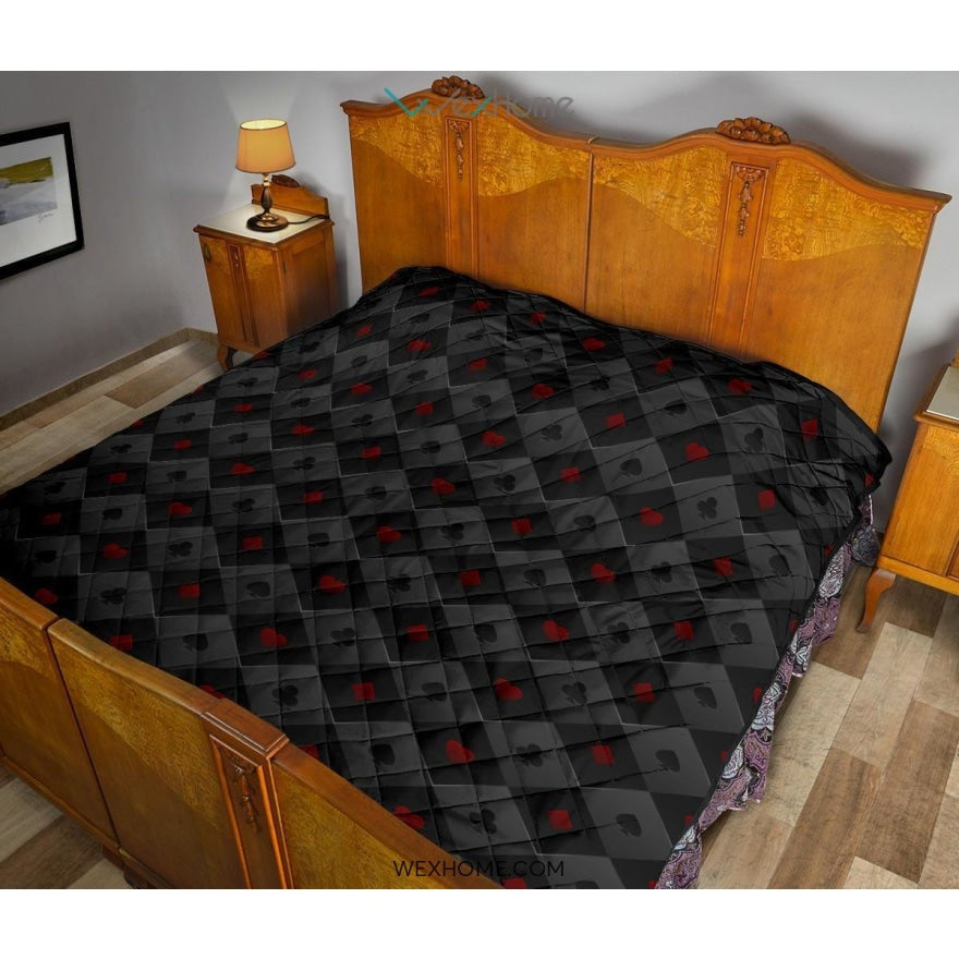 Casino Cards Suits Pattern Print Design 05 Premium Quilt