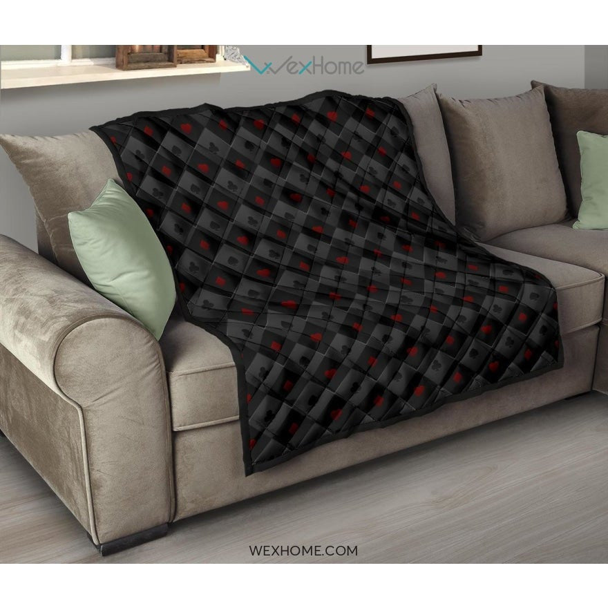 Casino Cards Suits Pattern Print Design 05 Premium Quilt
