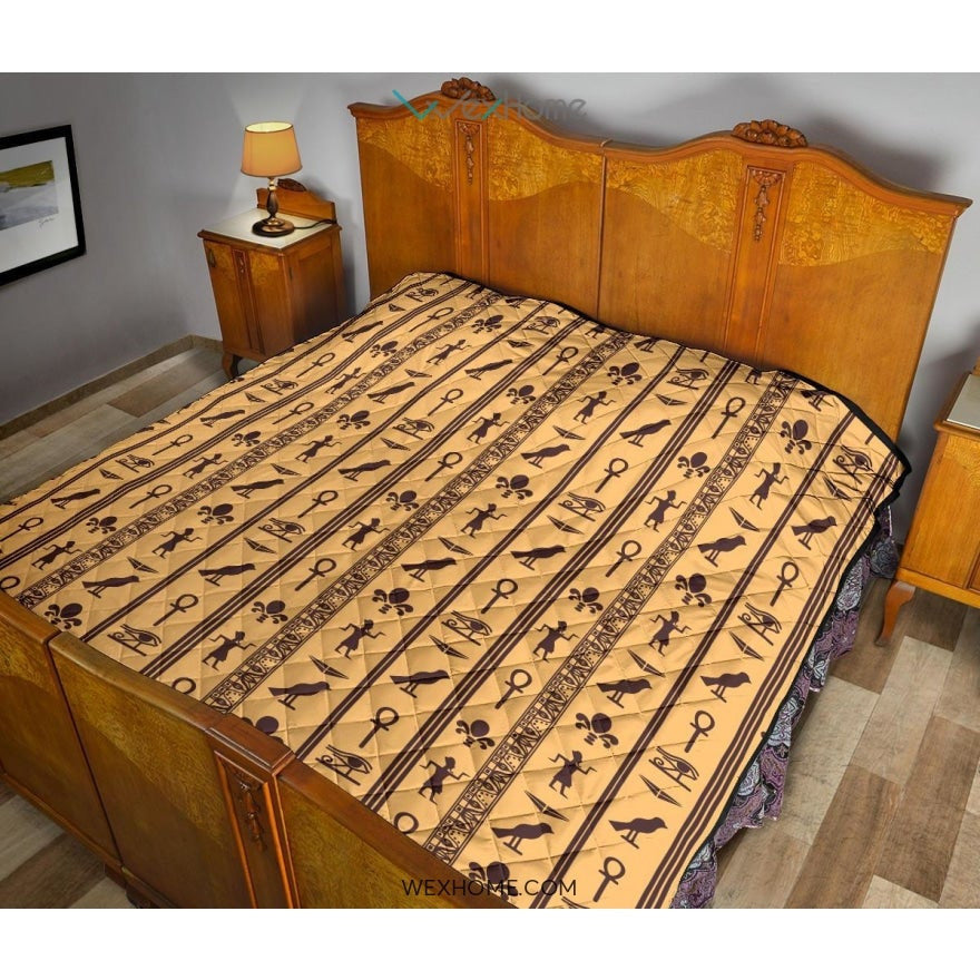 Egypt Hieroglyphics Pattern Print Design 02 Premium Quilt