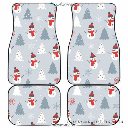 Snowman Christmas  Tree Snow Gray Background Front And Back Car Mats  Best Car Gift 2021