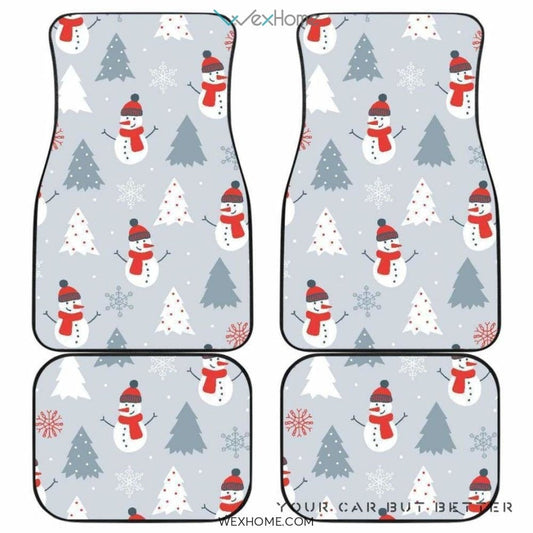 Snowman Christmas  Tree Snow Gray Background Front And Back Car Mats  Best Car Gift 2021