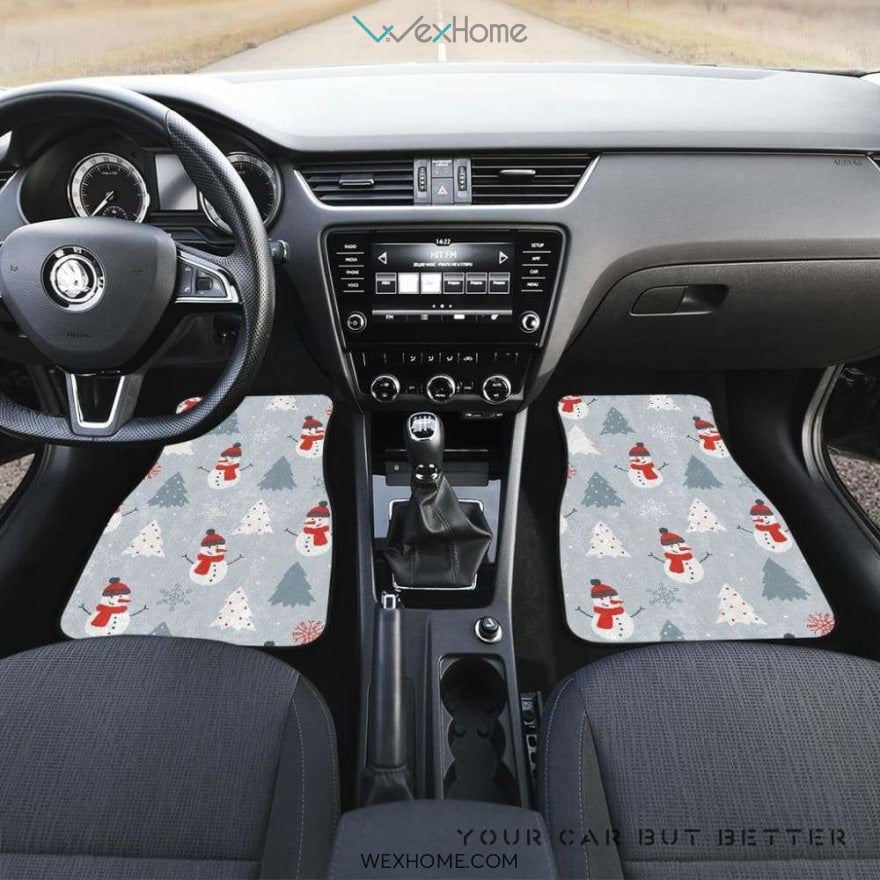 Snowman Christmas  Tree Snow Gray Background Front And Back Car Mats  Best Car Gift 2021