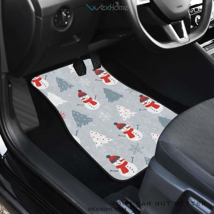 Snowman Christmas  Tree Snow Gray Background Front And Back Car Mats  Best Car Gift 2021