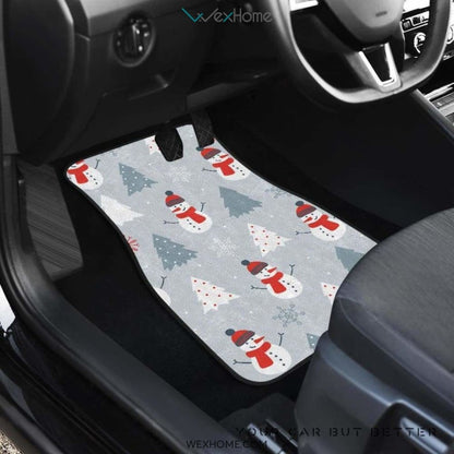 Snowman Christmas  Tree Snow Gray Background Front And Back Car Mats  Best Car Gift 2021
