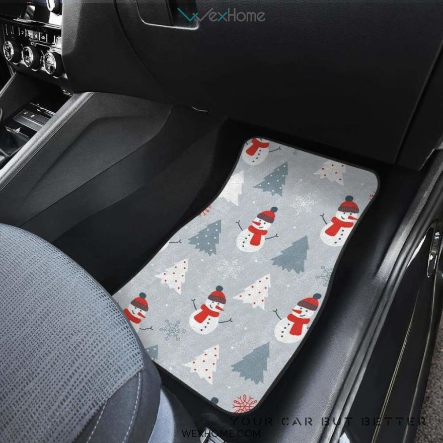 Snowman Christmas  Tree Snow Gray Background Front And Back Car Mats  Best Car Gift 2021