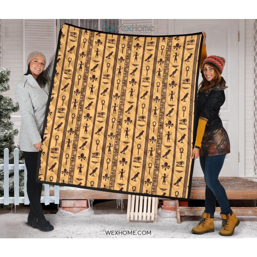 Egypt Hieroglyphics Pattern Print Design 02 Premium Quilt