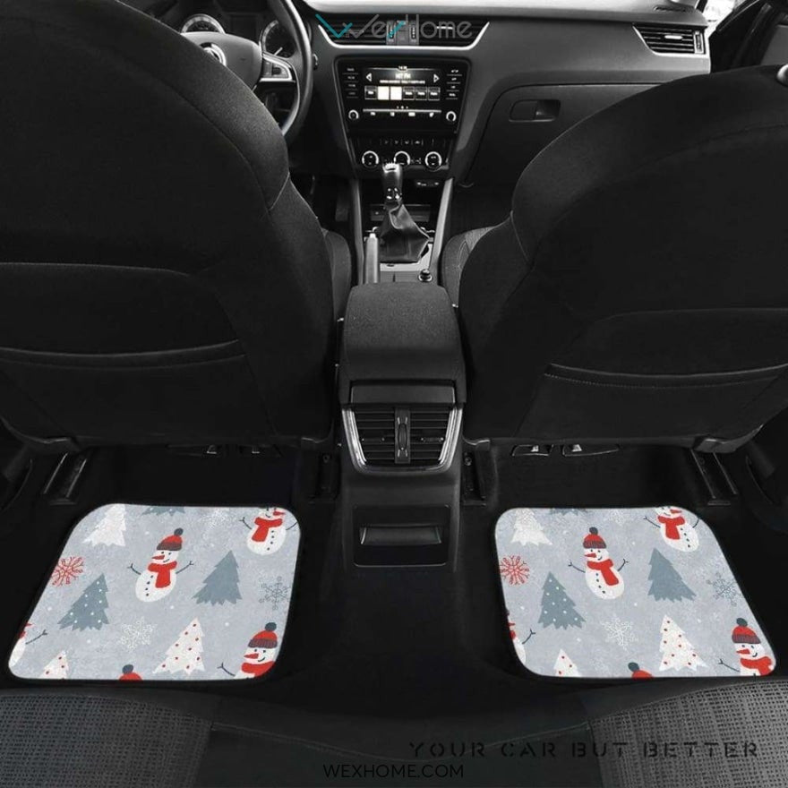 Snowman Christmas  Tree Snow Gray Background Front And Back Car Mats  Best Car Gift 2021