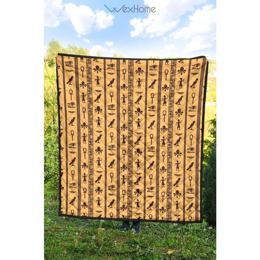 Egypt Hieroglyphics Pattern Print Design 02 Premium Quilt