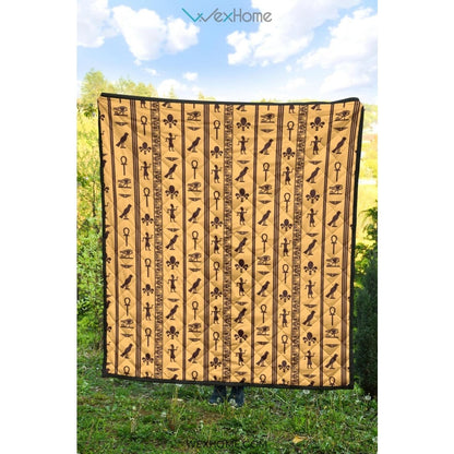 Egypt Hieroglyphics Pattern Print Design 02 Premium Quilt