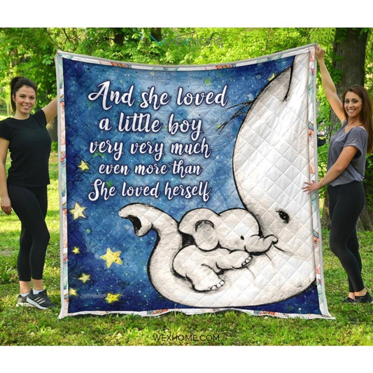 WEXHOME And She Loved Little Girl Elephant Mom Premium Quilt
