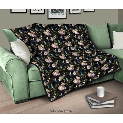 Hummingbird Pattern Print Design 03 Premium Quilt
