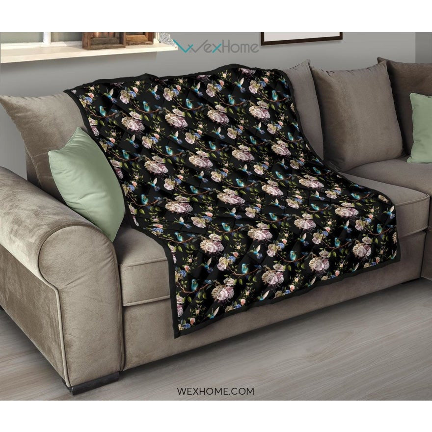 Hummingbird Pattern Print Design 03 Premium Quilt