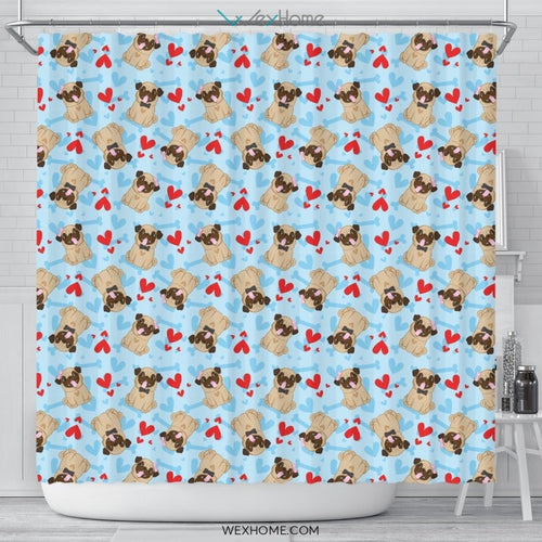 Pug Pattern Shower Curtain Unique Design Amazing Gift