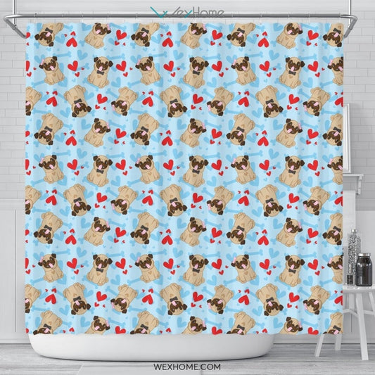 Pug Pattern Shower Curtain Unique Design Amazing Gift