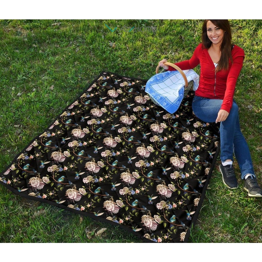 Hummingbird Pattern Print Design 03 Premium Quilt