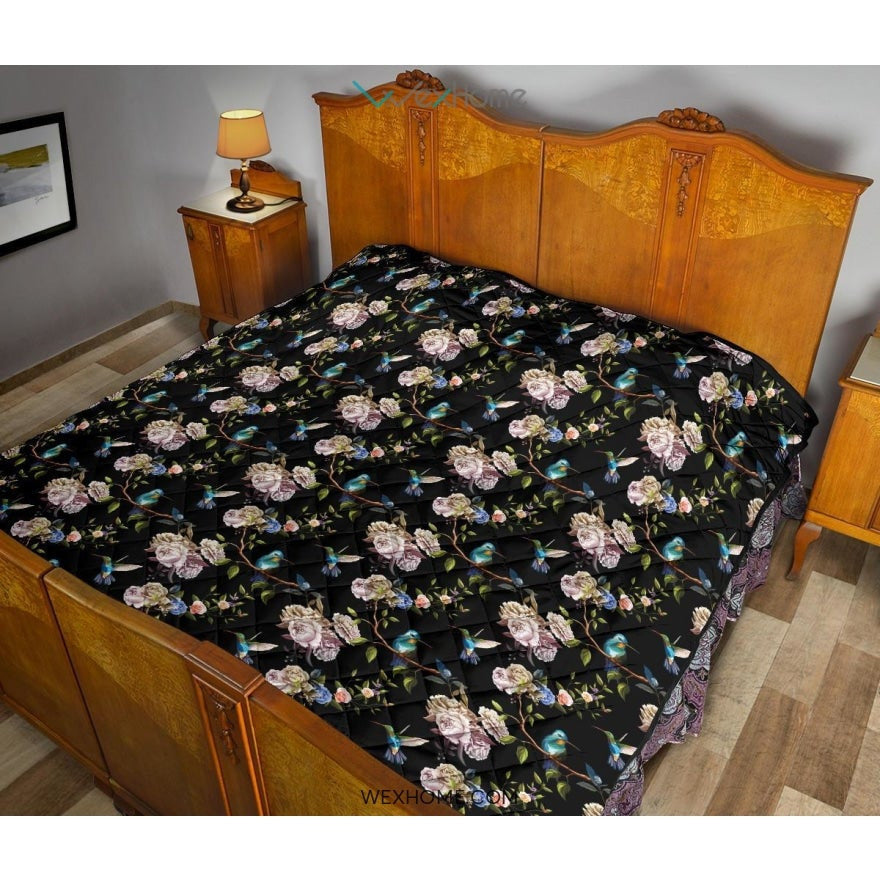 Hummingbird Pattern Print Design 03 Premium Quilt