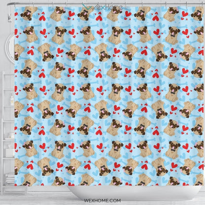 Pug Pattern Shower Curtain Unique Design Amazing Gift