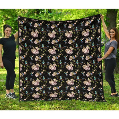 Hummingbird Pattern Print Design 03 Premium Quilt