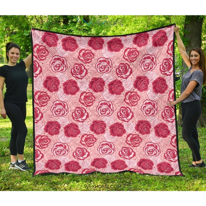 Rose Pattern Print Design 02 Premium Quilt