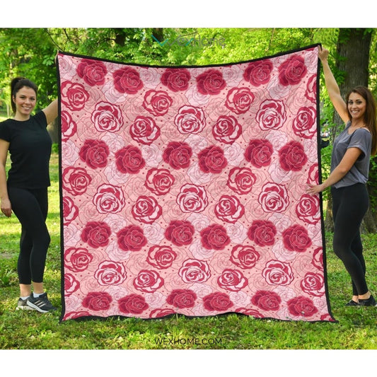 Rose Pattern Print Design 02 Premium Quilt