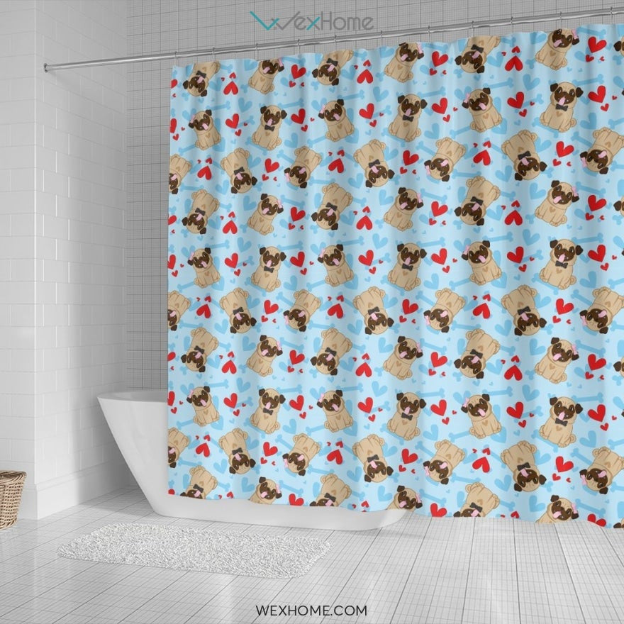 Pug Pattern Shower Curtain Unique Design Amazing Gift