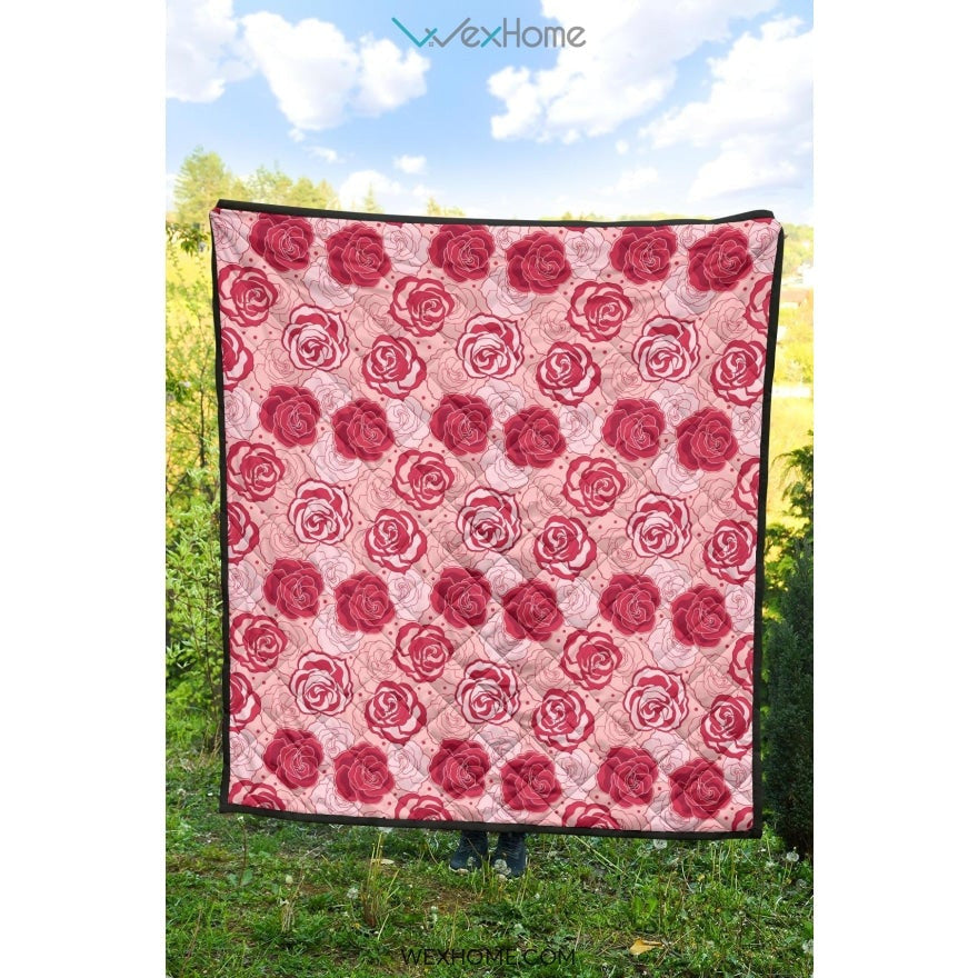 Rose Pattern Print Design 02 Premium Quilt
