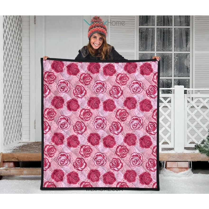 Rose Pattern Print Design 02 Premium Quilt